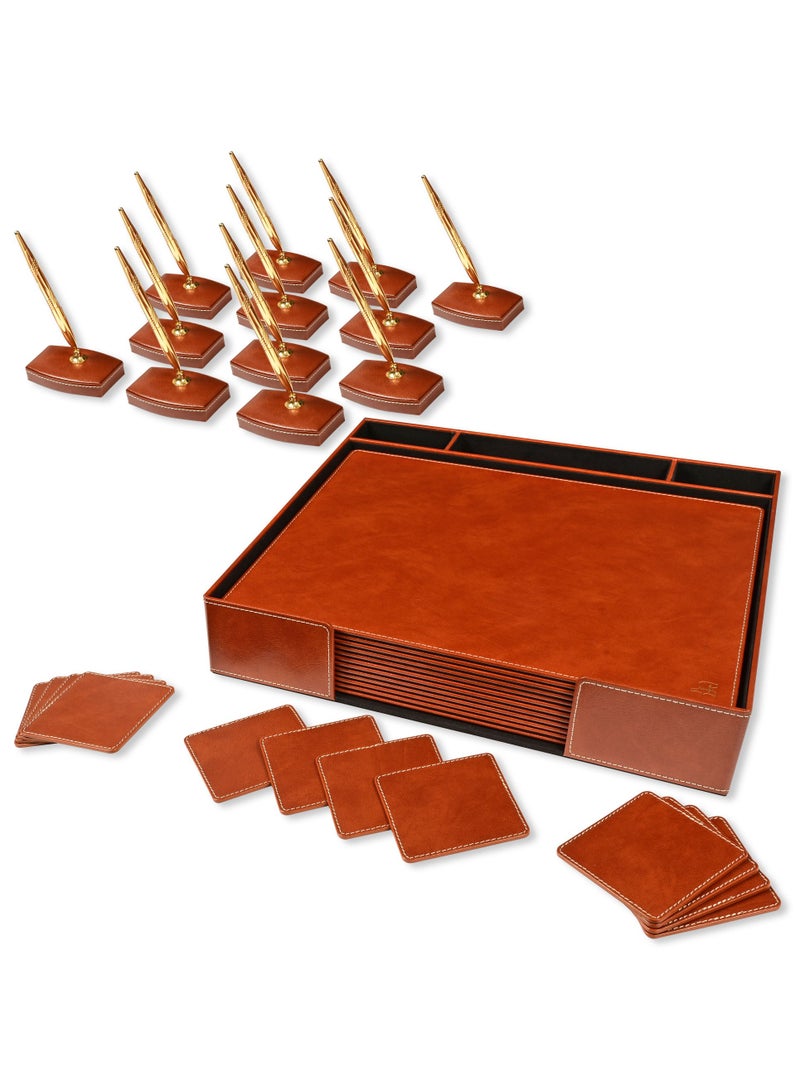 FIS مجموعة من ورق النشاف وحامل أقلام من الجلد الصناعي مع قلم من غرفة الاجتماعات التنفيذية من FIS - بني - FSDSCONFRSETBR - Image 1