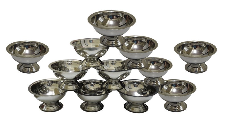 Dynore Stainless Steel Set of 12 Ice-Cream Cups/Soup Bowl with Stand