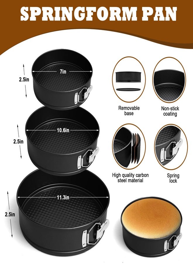 Muopay 7, 9, 11 Inches Springform Pan Set, Non-Stick Round Spring Form With Removable Bottom, Spring Form Pans For Cheesecake, Cake Mold Cheesecake Pan For Baking - Image 2