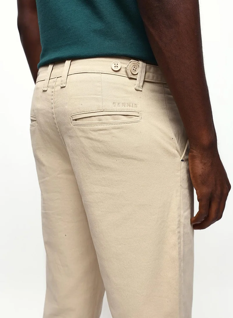 Dennis Lingo Men's Beige Cotton Blend Full Chinos Straight Fit Trouser