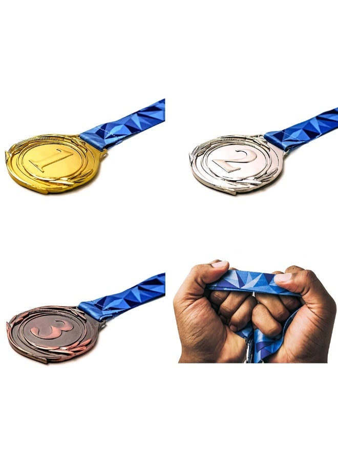 ميداليات فائزة ذهبية وفضية وبرونزية مع شريط رقبة على شكل حرف V للفعاليات والفصول الدراسية والألعاب المكتبية والرياضية؟ ١٢ ميدالية معدنية كبيرة الحجم. - Image 3