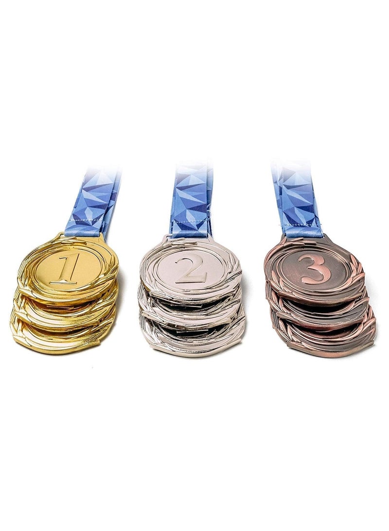 ميداليات فائزة ذهبية وفضية وبرونزية مع شريط رقبة على شكل حرف V للفعاليات والفصول الدراسية والألعاب المكتبية والرياضية؟ ١٢ ميدالية معدنية كبيرة الحجم. - Image 4