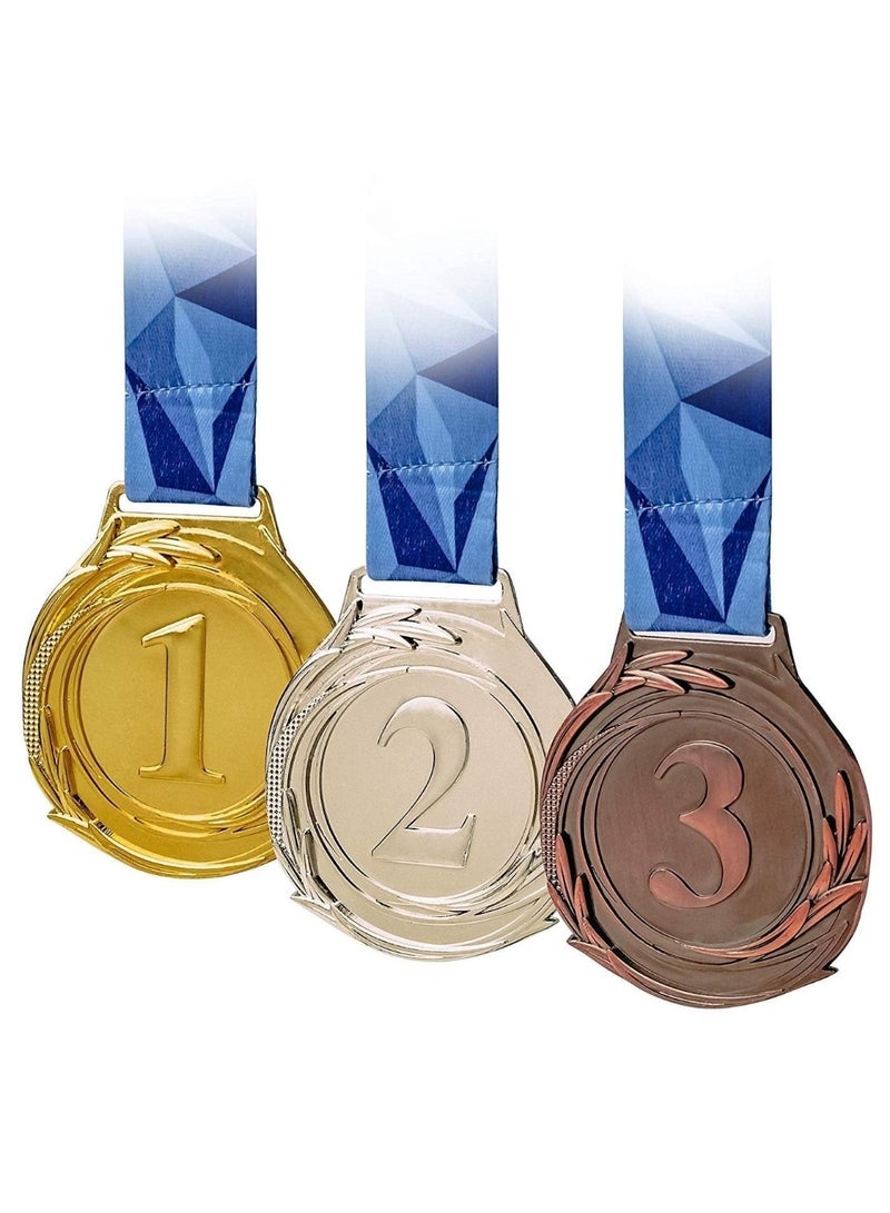 ميداليات فائزة ذهبية وفضية وبرونزية مع شريط رقبة على شكل حرف V للفعاليات والفصول الدراسية والألعاب المكتبية والرياضية؟ ١٢ ميدالية معدنية كبيرة الحجم. - Image 2