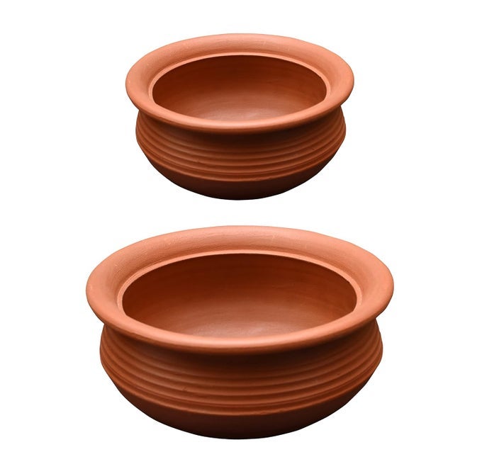 CLAY HANDI POT COMBO 1 2 LITER FOR COOKING ON GAS TRADITIONAL SEASONED HANDMADE EARTHERN COOKWARE FOR COOKING BROWN