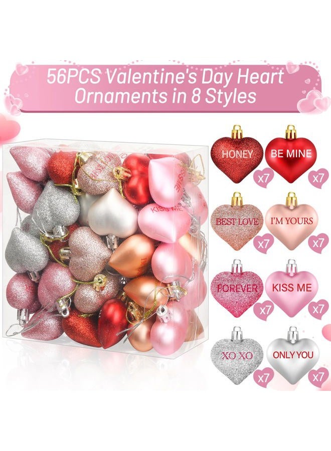 Nebuvark 56PCS Heart Ornaments for Tree - 8 Styles Valentines Heart Shaped Ornaments with Sweet Love Words Heart Baubles for Romantic Valentines Day Tree Decorations Wedding Anniversary Decor - Image 3