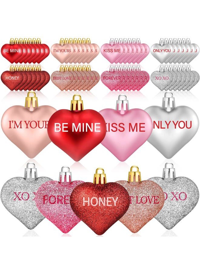 Nebuvark 56PCS Heart Ornaments for Tree - 8 Styles Valentines Heart Shaped Ornaments with Sweet Love Words Heart Baubles for Romantic Valentines Day Tree Decorations Wedding Anniversary Decor - Image 1