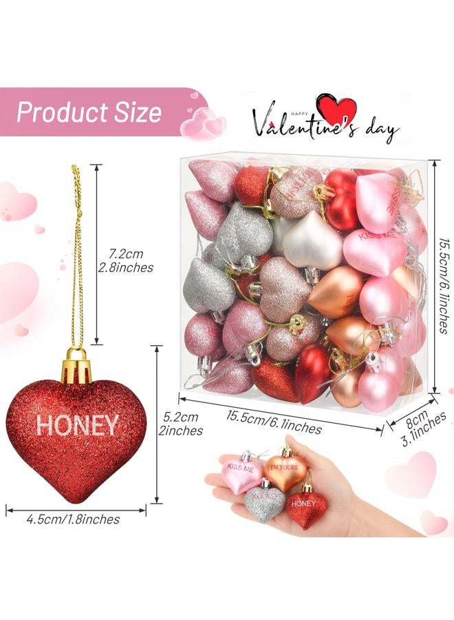 Nebuvark 56PCS Heart Ornaments for Tree - 8 Styles Valentines Heart Shaped Ornaments with Sweet Love Words Heart Baubles for Romantic Valentines Day Tree Decorations Wedding Anniversary Decor - Image 5