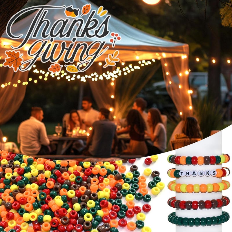 Looconi 1000pcs Fall Pony Beads, Autumn Thanksgiving Pony Beads for Hair DIY Crafts Thanksgiving Autumn Party Decoration Supplies - Image 5