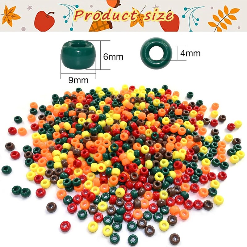 Looconi 1000pcs Fall Pony Beads, Autumn Thanksgiving Pony Beads for Hair DIY Crafts Thanksgiving Autumn Party Decoration Supplies - Image 2