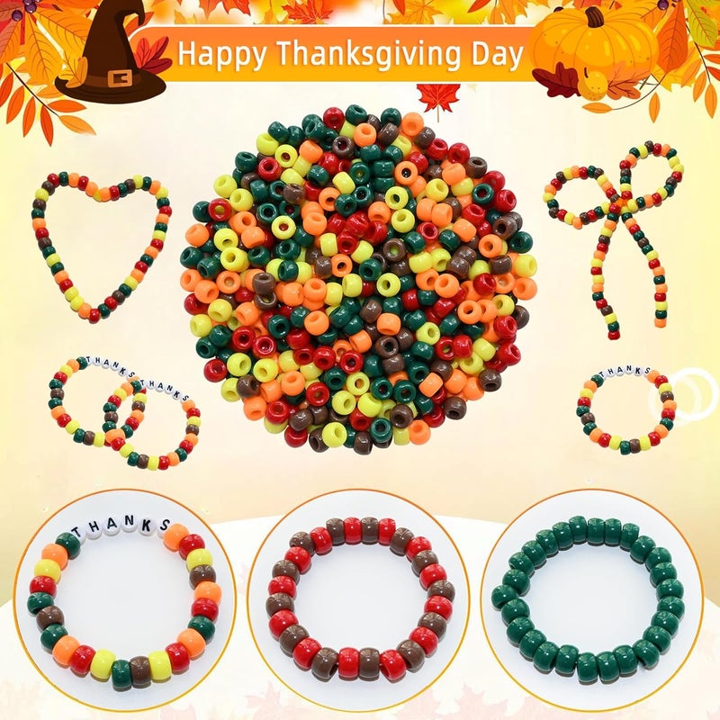 Looconi 1000pcs Fall Pony Beads, Autumn Thanksgiving Pony Beads for Hair DIY Crafts Thanksgiving Autumn Party Decoration Supplies - Image 4