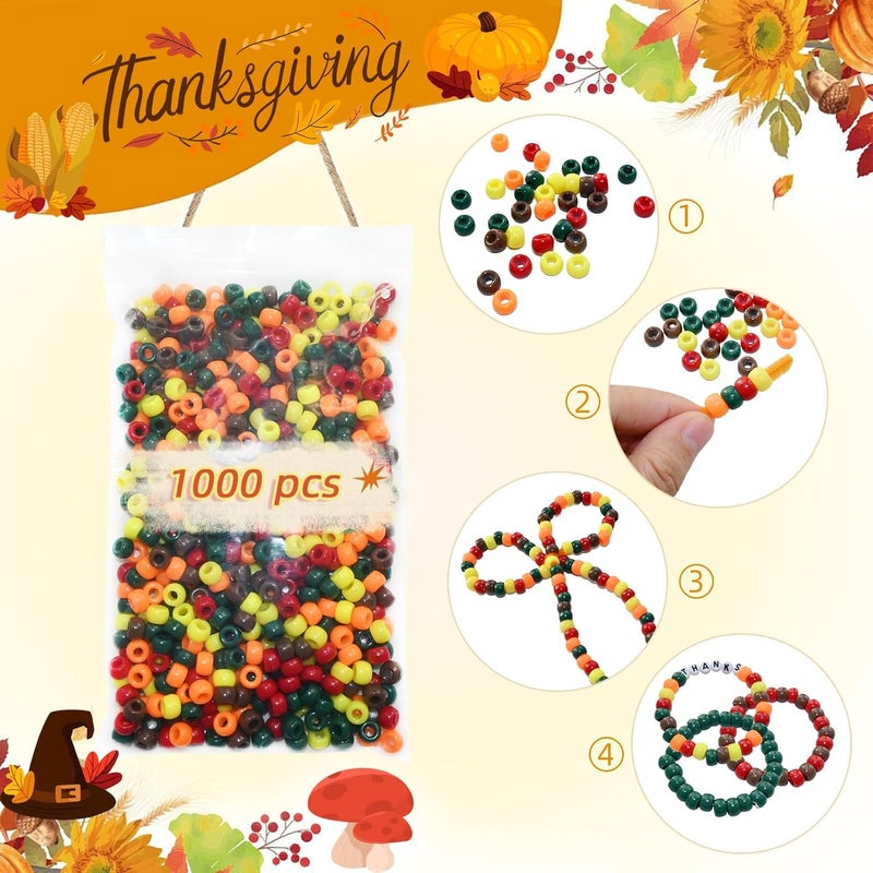 Looconi 1000pcs Fall Pony Beads, Autumn Thanksgiving Pony Beads for Hair DIY Crafts Thanksgiving Autumn Party Decoration Supplies - Image 3