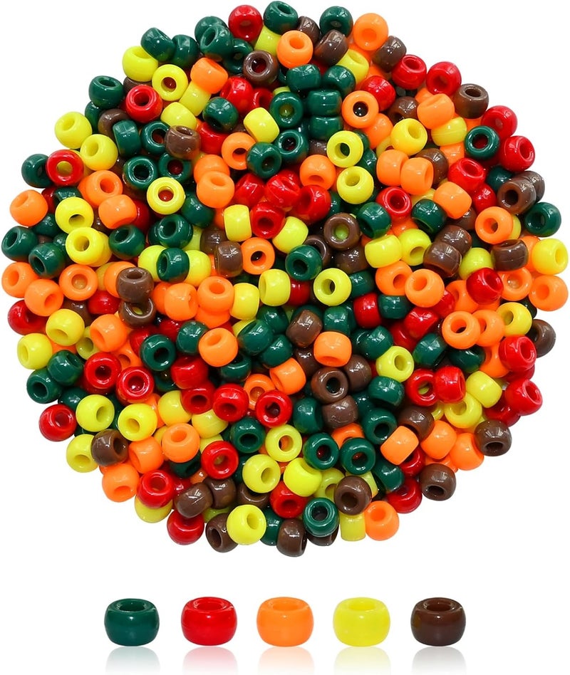 Looconi 1000pcs Fall Pony Beads, Autumn Thanksgiving Pony Beads for Hair DIY Crafts Thanksgiving Autumn Party Decoration Supplies - Image 1
