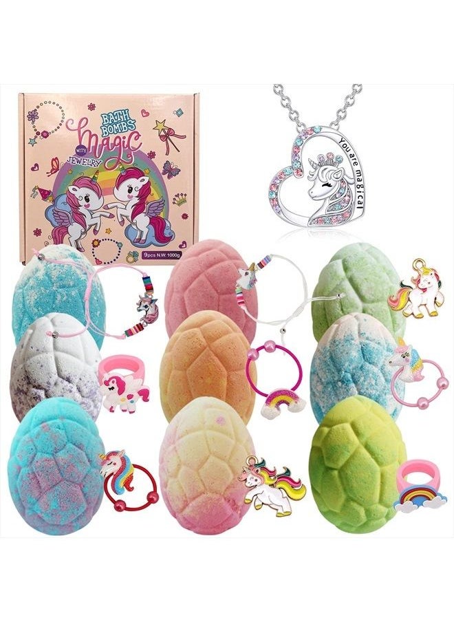 Clear and Fresh - Unicorn Bath Bombs Gift Set with Jewelry Inside, 9 Pack Organic Kids Bath Bombs with Surprise Inside, Magic Unicorn Bath Bombs with Jewelry for Girls……… - Image 1
