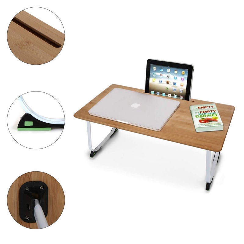 Snazzy Bamboo Wood Extra Large Multipurpose Foldable Portable Laptop Table Study TableWriting TableReading TableUtility TableOutdoor Picnic Table with Anti Slip Legs 70 40 25 Cm - Image 2