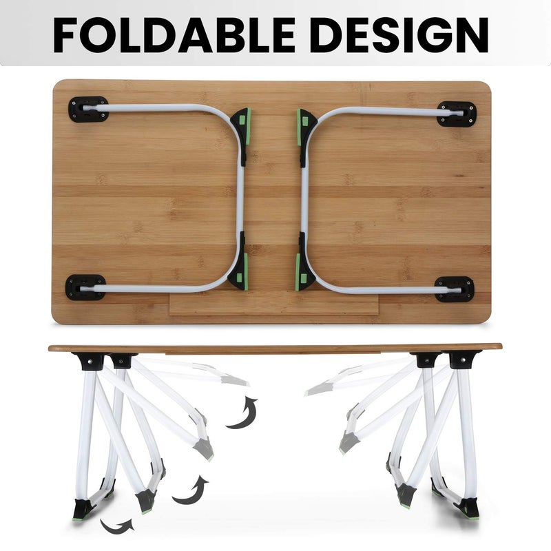 Snazzy Bamboo Wood Extra Large Multipurpose Foldable Portable Laptop Table Study TableWriting TableReading TableUtility TableOutdoor Picnic Table with Anti Slip Legs 70 40 25 Cm - Image 4