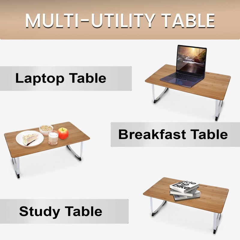 Snazzy Bamboo Wood Extra Large Multipurpose Foldable Portable Laptop Table Study TableWriting TableReading TableUtility TableOutdoor Picnic Table with Anti Slip Legs 70 40 25 Cm - Image 3