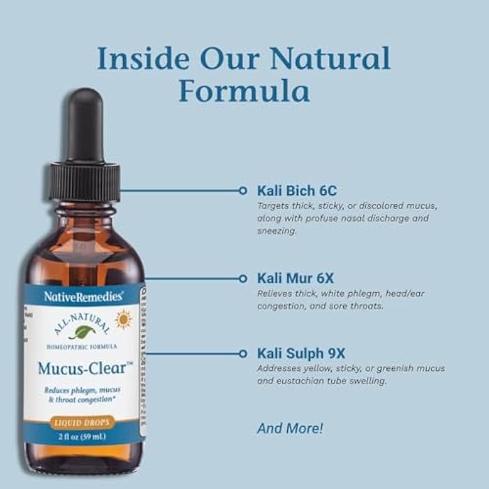Native Remedies Mucus-Clear – Natural Mucus Relief for Adults – Clear Throat Phlegm Sinus Pressure Cough & Respiratory Discomfort – Daytime Mucus Relief & Lung Support – Fast-Acting – 2 Fl Oz - Image 3