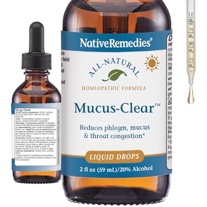 Native Remedies Mucus-Clear – Natural Mucus Relief for Adults – Clear Throat Phlegm Sinus Pressure Cough & Respiratory Discomfort – Daytime Mucus Relief & Lung Support – Fast-Acting – 2 Fl Oz - Image 1
