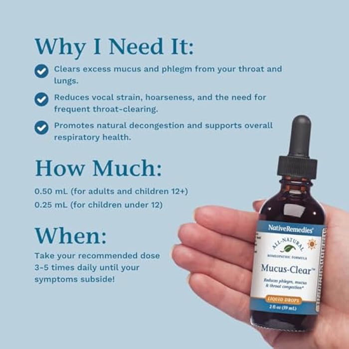 Native Remedies Mucus-Clear – Natural Mucus Relief for Adults – Clear Throat Phlegm Sinus Pressure Cough & Respiratory Discomfort – Daytime Mucus Relief & Lung Support – Fast-Acting – 2 Fl Oz - Image 4