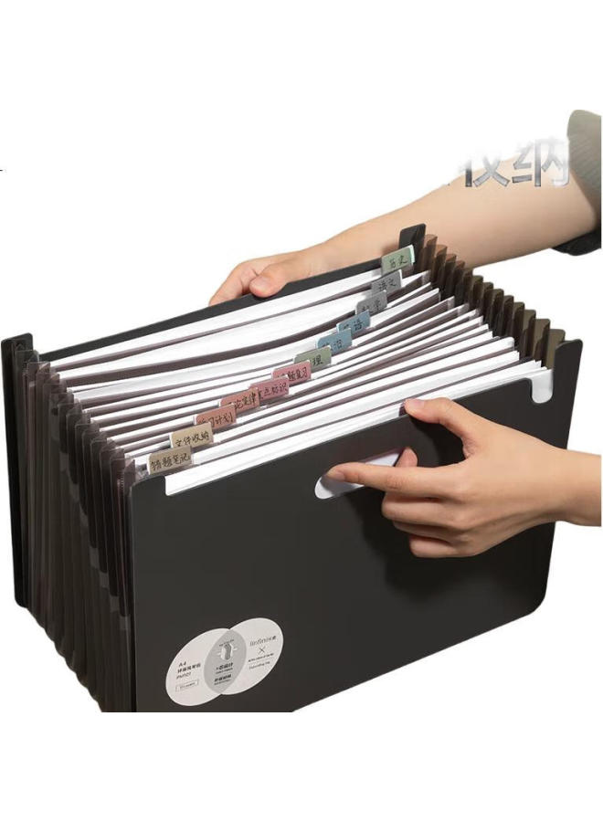 Deli 13-Compartment A4 Vertical Large-Capacity Accordion File Folder, Exam Paper Storage Bag, File Folder, Exam Paper Folder, Accordion Folder, Multi-Layer Extendable Student Storage Folder, Document Protection, Pm101 Black - Image 3