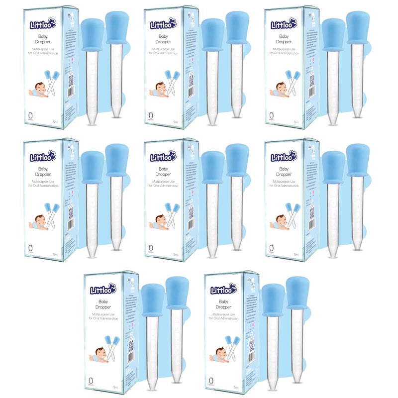 LITTLOO Baby Dropper Quality Silicone Graduated Plastic Pipette for Feeding Liquids to Babies, Toddlers & Infants with Measured Quantity Markings- 5ml | Pack of 8 (Multicolour) - Image 1