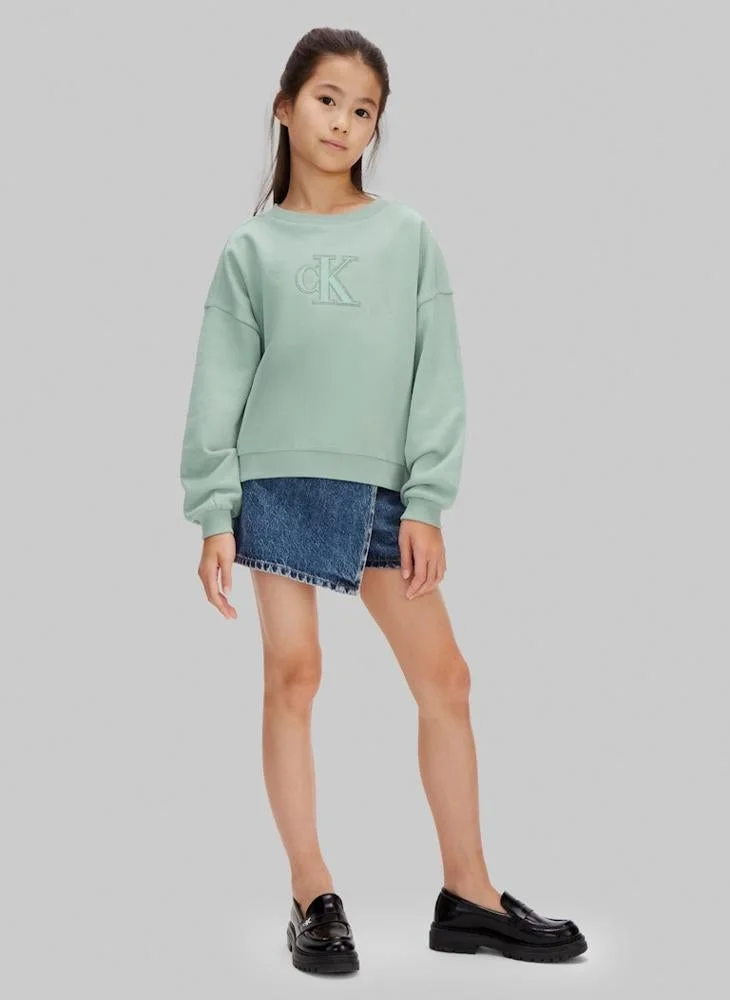 Calvin Klein Jeans JADEITE 16-5304 TCX CK Monogram Patch Sweatshirt for Women | Best Price UAE