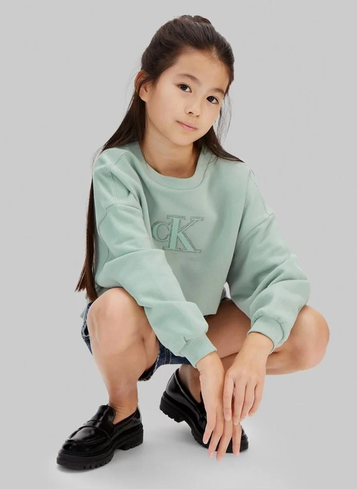 Calvin Klein Jeans JADEITE 16-5304 TCX CK Monogram Patch Sweatshirt for Women | Best Price UAE