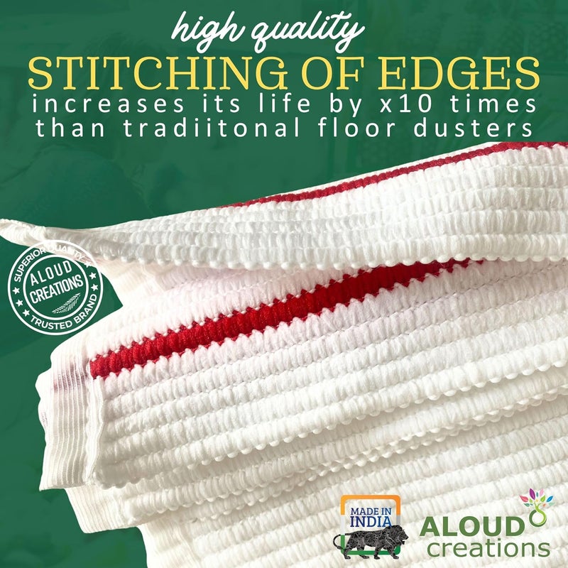 ALOUD CREATIONS 2pc Xtra Large Size Microfiber Pocha Cleaning Cloth for Tiles Marble Floor Snow White with Multicolour Border 22 x 22 inch200 tc - Image 5
