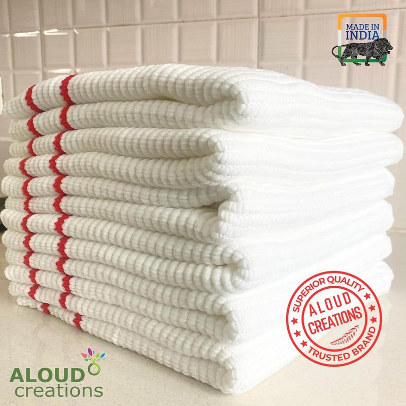 ALOUD CREATIONS 2pc Xtra Large Size Microfiber Pocha Cleaning Cloth for Tiles Marble Floor Snow White with Multicolour Border 22 x 22 inch200 tc - Image 2