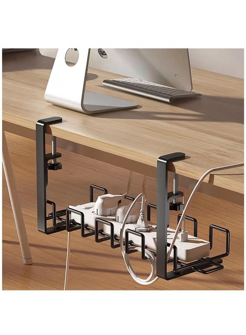 Beauenty Under Desk Cable Management Tray, 40cm Under Desk Cord Organizer with Clamp Mount System for Wire Management, Metal Wire Cable Holder for Desks, Offices, No Need to Drill Holes - Image 1