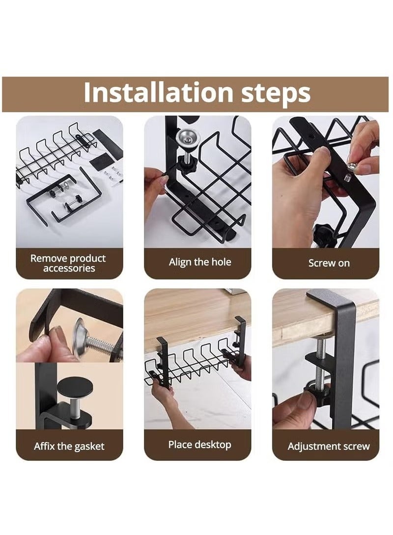 Beauenty Under Desk Cable Management Tray, 40cm Under Desk Cord Organizer with Clamp Mount System for Wire Management, Metal Wire Cable Holder for Desks, Offices, No Need to Drill Holes - Image 5