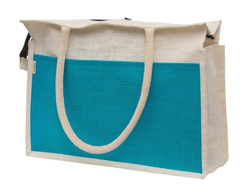 JUTEKA Unisex-Adult Multicolor Spacious Jute Bag With Zipper Closure,Full Size Front Pocket And Large Handles,Shopping Tote - Image 1