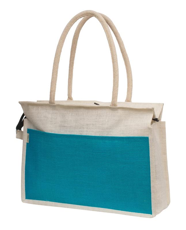 JUTEKA Unisex-Adult Multicolor Spacious Jute Bag With Zipper Closure,Full Size Front Pocket And Large Handles,Shopping Tote - Image 2