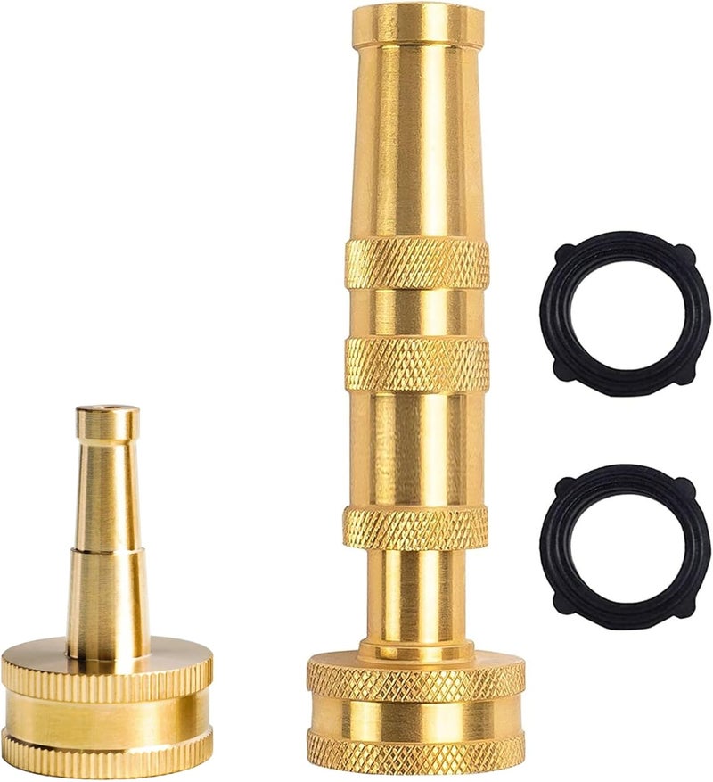 Hourleey 4" Adjustable Twist Hose Nozzle, 2" Heavy-Duty Brass 3/4" GHT Hose Nozzle Jet with 2 Garden Hose Rubber Washers (Nozzle Twist and Nozzle Jet) - Image 1