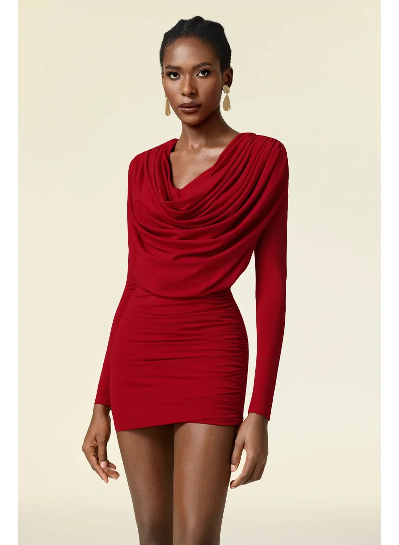Bella Barnett  Ganaba Long Sleeves Folds Mini Dress for Women | Best Price UAE