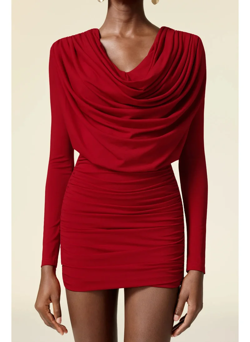 Bella Barnett  Ganaba Long Sleeves Folds Mini Dress for Women | Best Price UAE