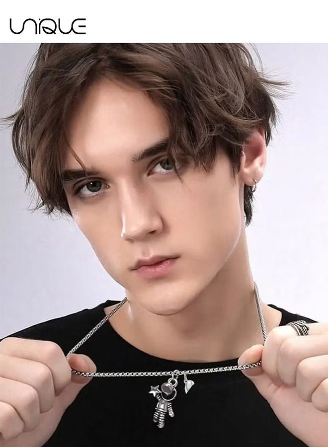 يونيك 2 قطع الإبداعية المغناطيس زوجين قلادة، مطابقة قلادة رائد فضاء قلادة سلسلة الجذب المتبادل للزوج زوجة صديقها صديقة عطلة هدية - Image 4