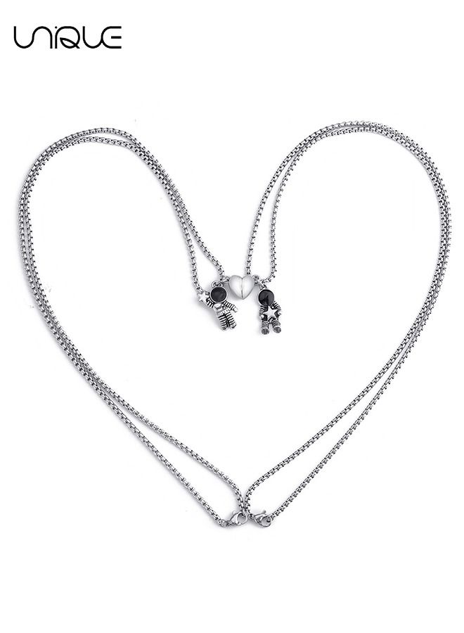 يونيك 2 قطع الإبداعية المغناطيس زوجين قلادة، مطابقة قلادة رائد فضاء قلادة سلسلة الجذب المتبادل للزوج زوجة صديقها صديقة عطلة هدية - Image 2