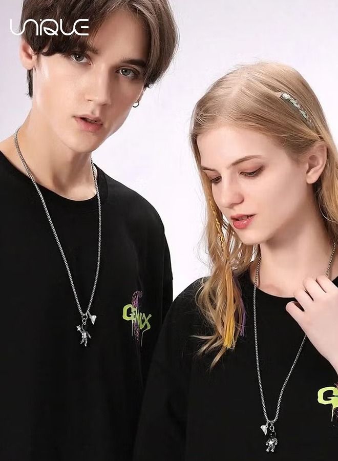 يونيك 2 قطع الإبداعية المغناطيس زوجين قلادة، مطابقة قلادة رائد فضاء قلادة سلسلة الجذب المتبادل للزوج زوجة صديقها صديقة عطلة هدية - Image 3