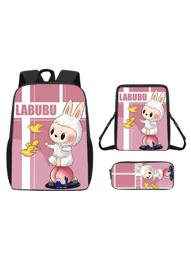 لابوبو حقيبة ظهر لابوبو المدرسية الابتدائية خفيفة الوزن، بطبعة كرتونية لطيفة للأطفال، مقاس 42*29*16 سم، وحقيبة غداء مقاس 26*18*6 سم، وحقيبة أقلام مقاس 11*22*2.5 سم. - Image 1