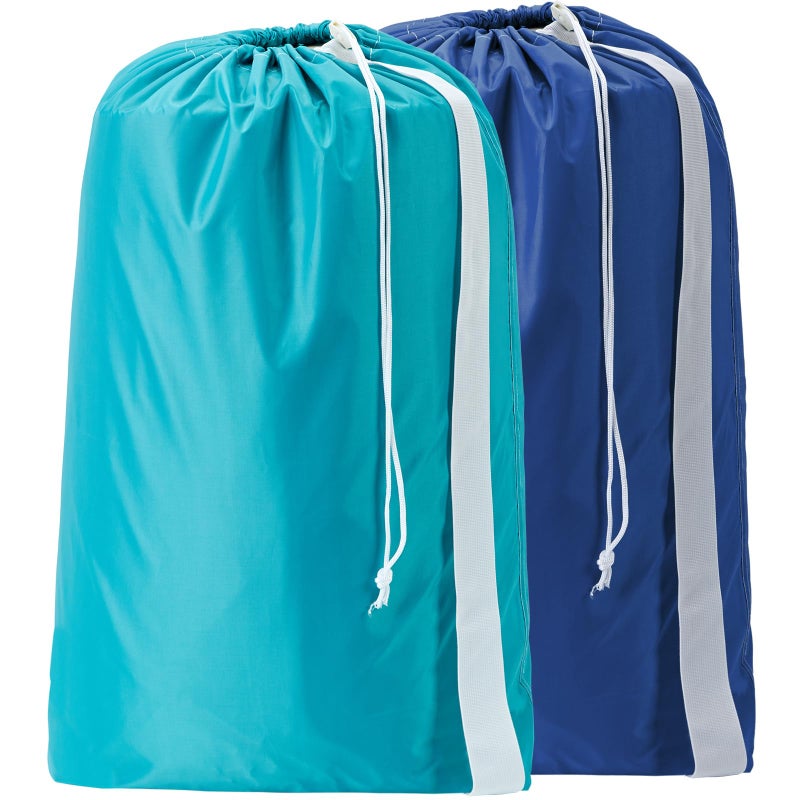 HOMEST حقيبة غسيل نايلون XL بحزام من HOMEST - عبوة من 2 - منظم ملابس متسخة كبير - يناسب سلة الغسيل أو السلة - يمكن أن تحمل حتى 4 أحمال من الغسيل - أزرق سماوي وأزرق