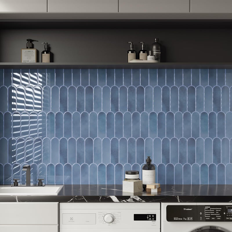 VaryPaper 20 Sheets Kitchen Backsplash Tiles Peel and Stick Back Splash Blue Tile Waterproof Self Adhesive Vinyl Backsplash Sticky Tiles for Walls Removable Laundry Room Bathroom Wall Tile 12''x12'' - Image 4