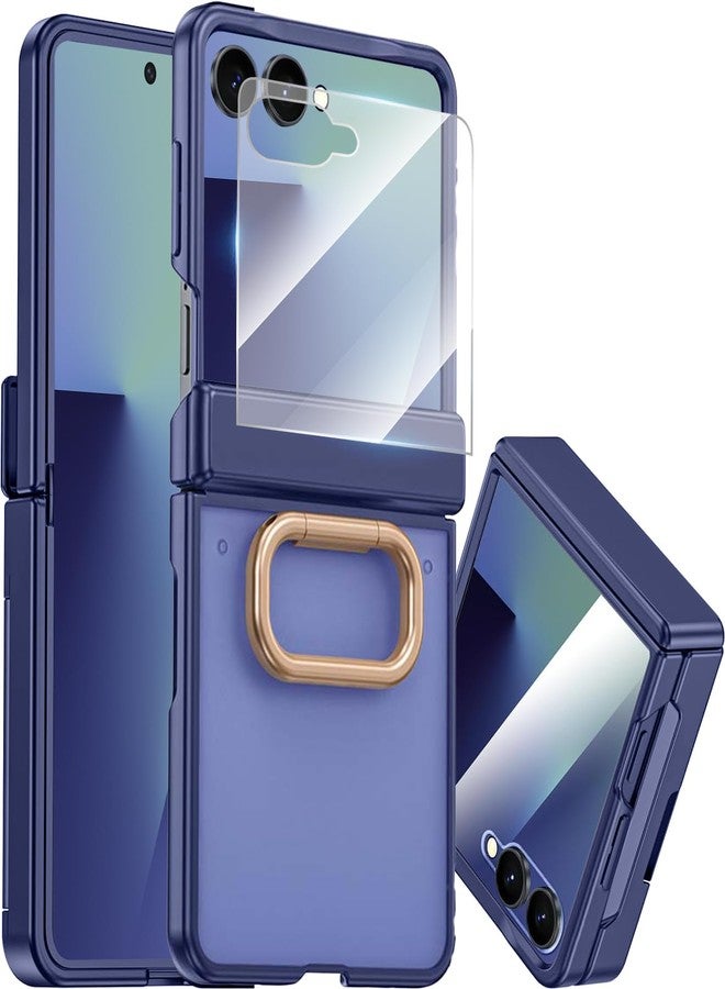 NINKI for Samsung Galaxy Z Flip 7 Ring Case with Built-in Screen Protector,Ring Holder Hinge Protection Shockproof Rugged Case for Samsung Galaxy Z Flip 7 Translucent Matte Cover for flip7 Blue - Image 1