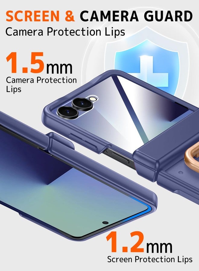 NINKI for Samsung Galaxy Z Flip 7 Ring Case with Built-in Screen Protector,Ring Holder Hinge Protection Shockproof Rugged Case for Samsung Galaxy Z Flip 7 Translucent Matte Cover for flip7 Blue - Image 5