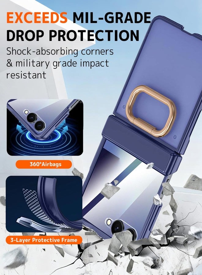 NINKI for Samsung Galaxy Z Flip 7 Ring Case with Built-in Screen Protector,Ring Holder Hinge Protection Shockproof Rugged Case for Samsung Galaxy Z Flip 7 Translucent Matte Cover for flip7 Blue - Image 4