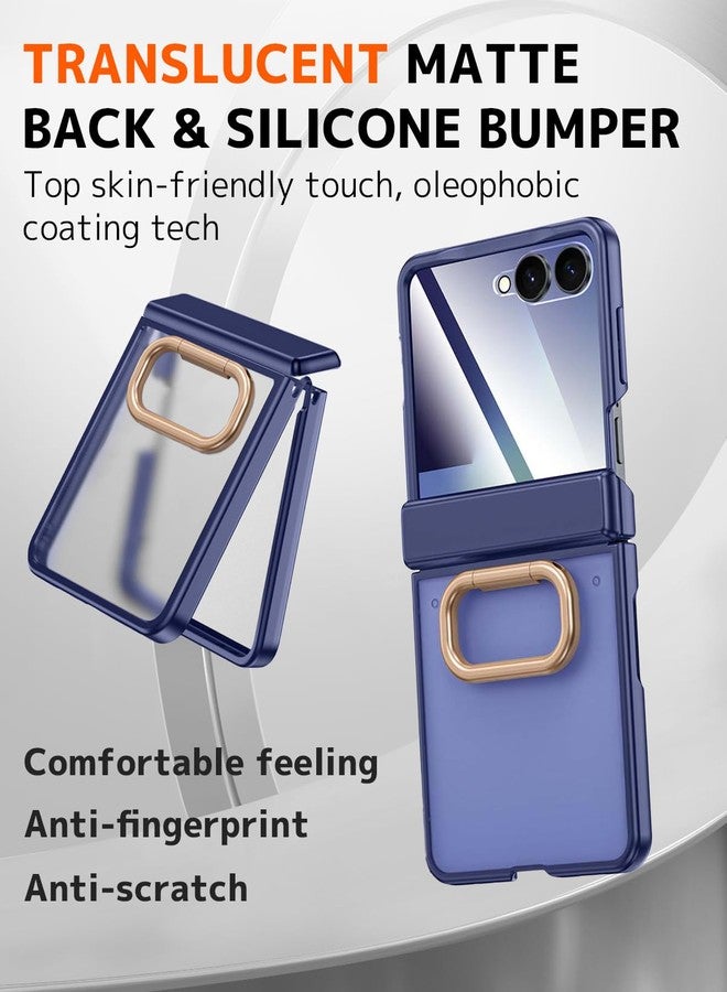 NINKI for Samsung Galaxy Z Flip 7 Ring Case with Built-in Screen Protector,Ring Holder Hinge Protection Shockproof Rugged Case for Samsung Galaxy Z Flip 7 Translucent Matte Cover for flip7 Blue - Image 3