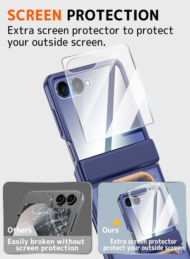 NINKI for Samsung Galaxy Z Flip 7 Ring Case with Built-in Screen Protector,Ring Holder Hinge Protection Shockproof Rugged Case for Samsung Galaxy Z Flip 7 Translucent Matte Cover for flip7 Blue - Image 2