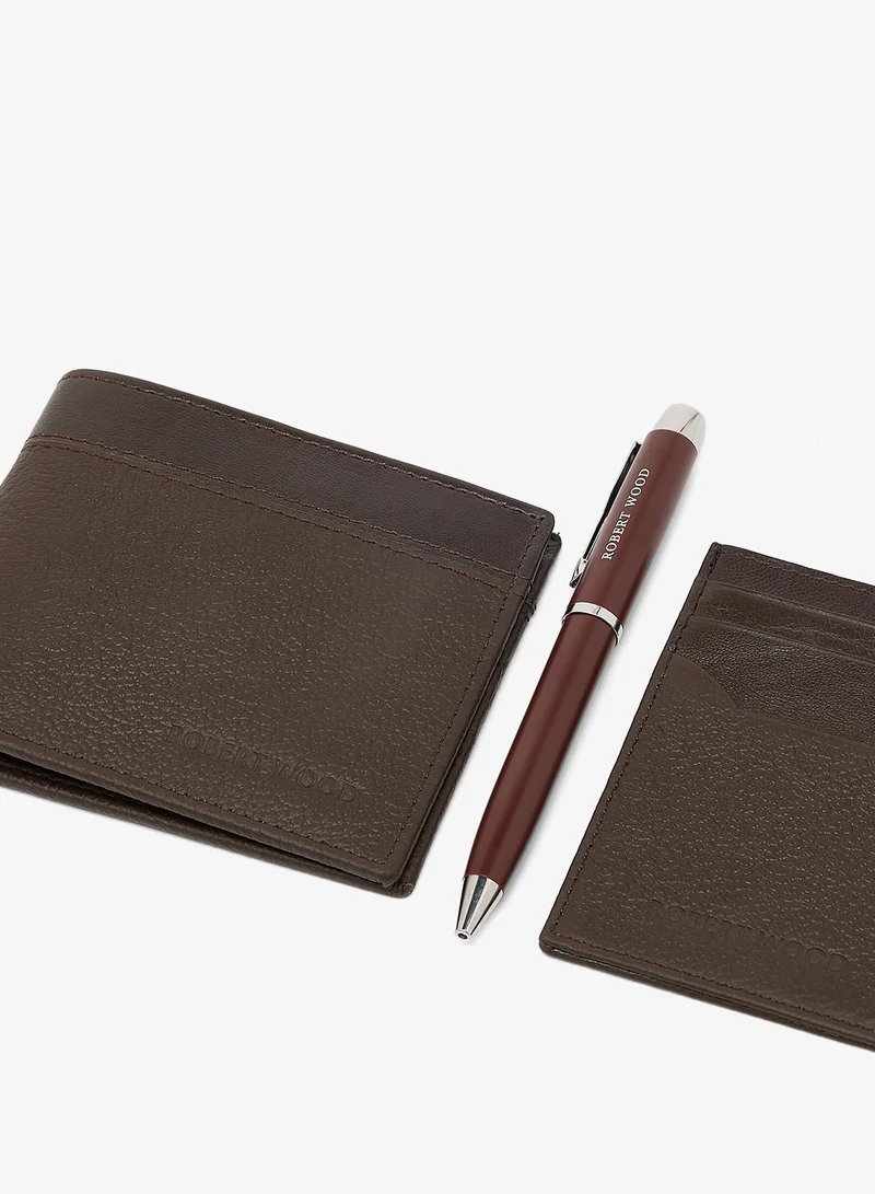 Robert Wood  Genuine leather wallet, card holder & pen gift set for Men | Best Price UAE