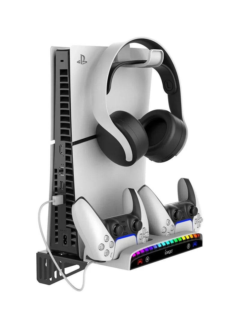 Ipega NEW Wall Mount Kit for PS5 SlimPS5 Console Disc & Digital Dual Charging Station 15 RGB Light 3 USB HUB with Headset Holder - Image 3