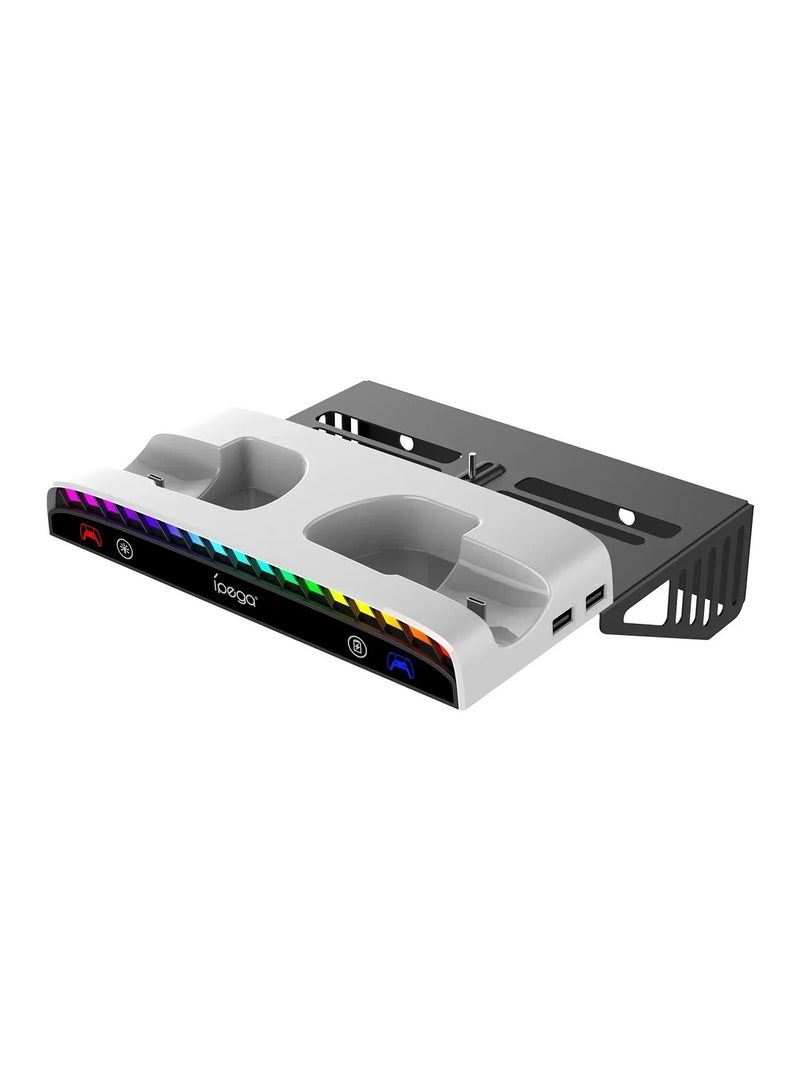 Ipega NEW Wall Mount Kit for PS5 SlimPS5 Console Disc & Digital Dual Charging Station 15 RGB Light 3 USB HUB with Headset Holder - Image 2